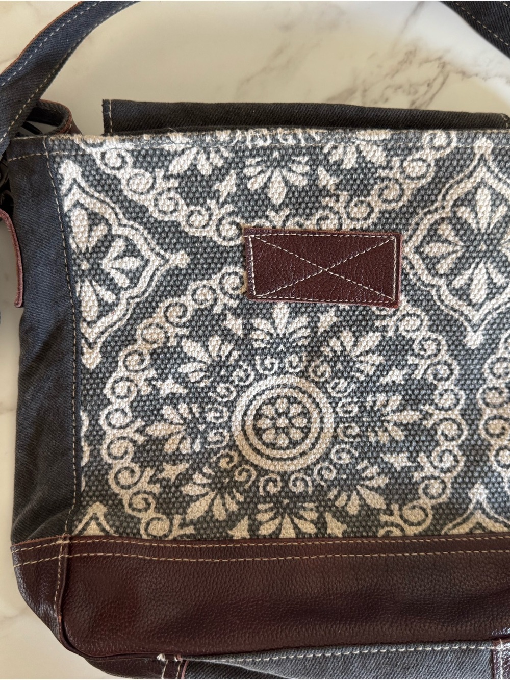 MYRA Canvas Crossbody Bag in Charcoal Gray and Brown